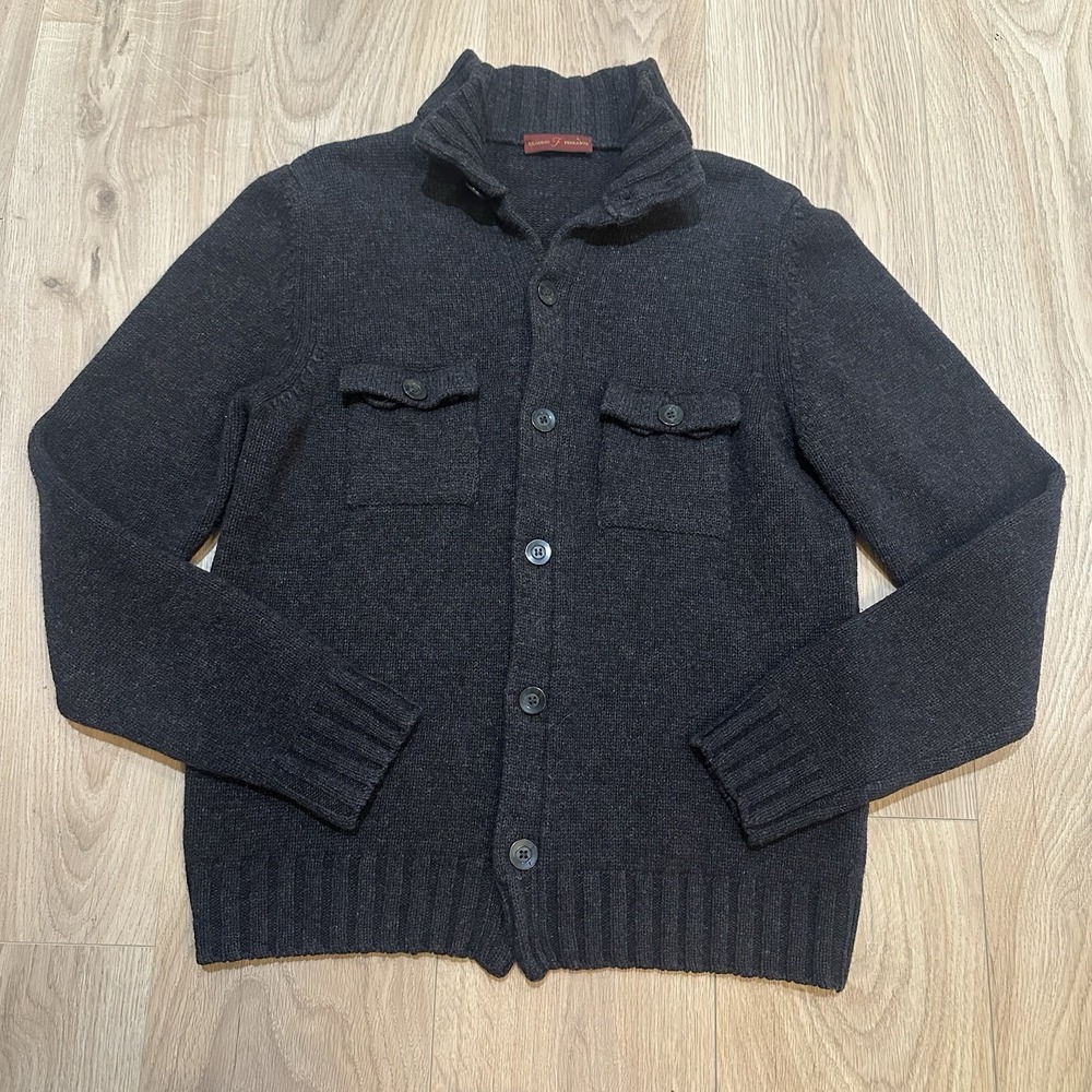 Vintage Made In Italy Claudio Ferrante 100% Wool Sz M Cardigan Sweater Gray